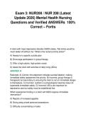 Exam 3&colon; NUR208 &sol; NUR 208 &lpar;Latest&NewLine;Update 2026&rpar; Mental Health Nursing&NewLine;Questions and Verified ANSWERs 100&percnt;&NewLine;Correct &ndash; Fortis&NewLine;