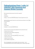 Pathophysiology Exam 1 Units 1&ndash;4 2026&sol;2027 with Questions and Answers Written Correctly &ndash; Complete Study Guide