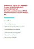 Assessment&comma; Testing and Diagnostic Process VERIFIED -2026-2027- VERSION EXAMS With Comprehensive Questions and Well Elaborated Correct Answers GRADED A&plus;&period;