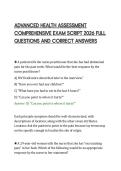ADVANCED HEALTH ASSESSMENT &NewLine;COMPREHENSIVE EXAM SCRIPT 2026 FULL &NewLine;QUESTIONS AND CORRECT ANSWERS 