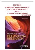 TEST BANK  &NewLine;for Methods in Behavioral Research &vert; &NewLine;PAUL C&period; COZBY and SCOTT C&period; &NewLine;BATES &NewLine;&lpar;Chapters 1-14&rpar; &vert; All Chapters&excl; &NewLine;15TH EDITION
