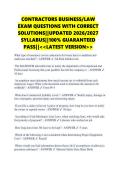 CONTRACTORS BUSINESS&sol;LAW &NewLine;EXAM QUESTIONS WITH CORRECT &NewLine;SOLUTIONS&vert;&vert;UPDATED 2026&sol;2027 &NewLine;SYLLABUS&vert;&vert;100&percnt; GUARANTEED &NewLine;PASS&vert;&vert;<<LATEST VERSION>> 