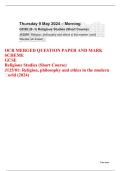 OCR GCSE Religious Studies Short Course J125&sol;01 Religion&comma; Philosophy and Ethics in the Modern World Question Paper and Mark Scheme &vert; Complete Questions and Answers