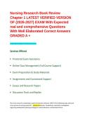 Nursing Research Book Review Chapter 1 LATEST VERIFIED VERSION OF -2026-2027- EXAM With Expected real and comprehensive Questions With Well Elaborated Correct Answers GRADED A &plus;&period;
