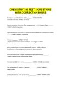 CHEMISTRY 101 TEST 1 QUESTIONS &NewLine;WITH CORRECT ANSWERS 