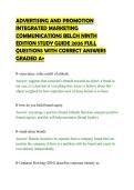 ADVERTISING AND PROMOTION &NewLine;INTEGRATED MARKETING &NewLine;COMMUNICATIONS BELCH NINTH &NewLine;EDITION STUDY GUIDE 2026 FULL &NewLine;QUESTIONS WITH CORRECT ANSWERS &NewLine;GRADED A&plus;