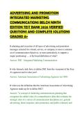 ADVERTISING AND PROMOTION &NewLine;INTEGRATED MARKETING &NewLine;COMMUNICATIONS BELCH NINTH &NewLine;EDITION TEST BANK 2026 VERIFIED &NewLine;QUESTIONS AND COMPLETE SOLUTIONS &NewLine;GRADED A&plus;