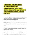 ADVERTISING AND PROMOTION &NewLine;INTEGRATED MARKETING &NewLine;COMMUNICATIONS BELCH NINTH &NewLine;EDITION FINAL PAPER 2026 TEST BANK &NewLine;QUESTIONS AND VERIFIED ANSWERS &NewLine;GRADED A&plus;
