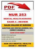 NUR 253&NewLine;MENTAL HEALTH NURSING&NewLine;EXAM 4 - REVIEW LATEST UPDATE &lpar;2026&sol;2027&rpar; QUESTIONS AND VERIFIED ANSWERS &vert; 100&percnt; CORRECT &vert; GRADED A&plus;