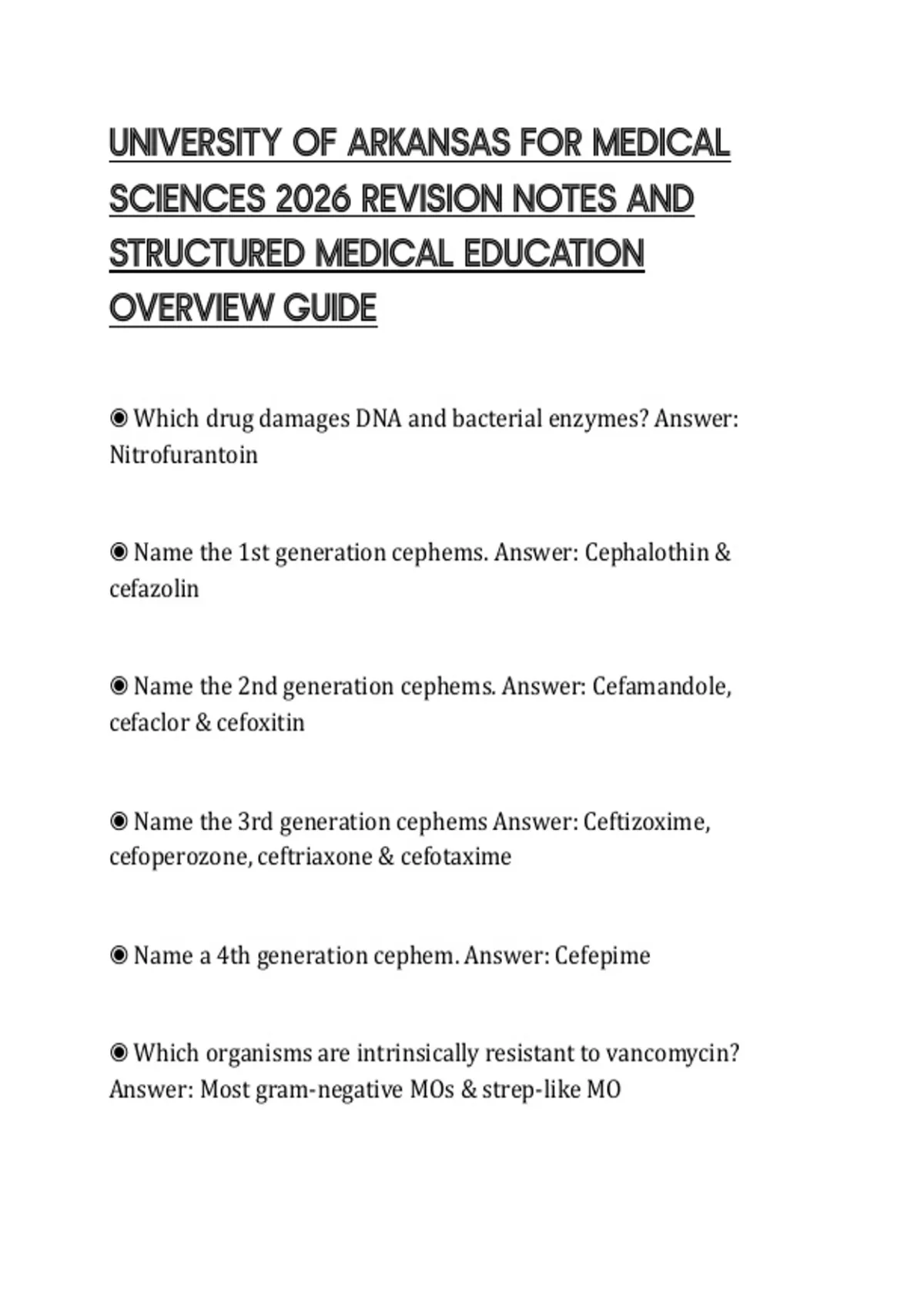 UNIVERSITY OF ARKANSAS FOR MEDICAL SCIENCES 2026 REVISION NOTES AND ...