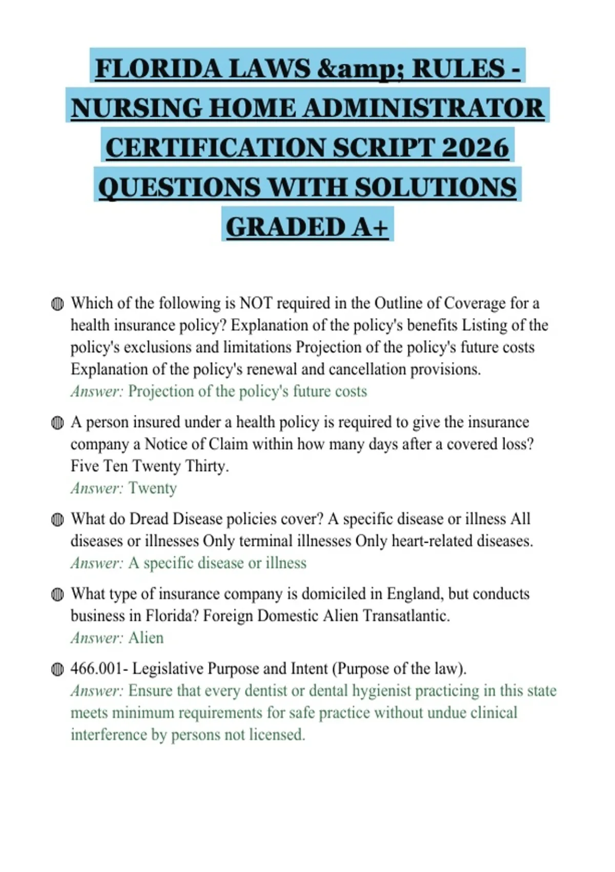 Ful Rules Script FLORIDA LAWS & RULES - NURSING HOME ADMINISTRATOR CERTIFICATION SCRIPT ...