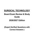 Surgical Technology Board Exam Review & Study Guide &vert; Verified Questions and Correct Answers &vert; Complete Exam &vert; 2026&sol;2027 Edition
