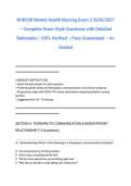 NUR208 Mental Health Nursing Exam 2 2026&sol;2027 &ndash; Complete Exam-Style Questions with Detailed Rationales &vert; 100&percnt; Verified &ndash; Pass Guaranteed &ndash; A&plus; Graded
