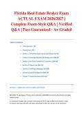 Florida Real Estate Broker Exam ACTUAL EXAM 2026&sol;2027 &vert; Complete Exam-Style Q&A &vert; Verified Q&A &vert; Pass Guaranteed - A&plus; Graded