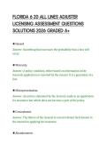 FLORIDA 6 20 ALL LINES ADJUSTER&NewLine;LICENSING ASSESSMENT QUESTIONS&NewLine;SOLUTIONS 2026 GRADED A&plus;