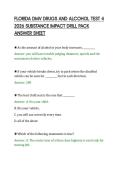 FLORIDA DMV DRUGS AND ALCOHOL TEST 4&NewLine;2026 SUBSTANCE IMPACT DRILL PACK&NewLine;ANSWER SHEET