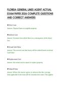 FLORIDA GENERAL LINES AGENT ACTUAL&NewLine;EXAM PAPER 2026 COMPLETE QUESTIONS&NewLine;AND CORRECT ANSWERS