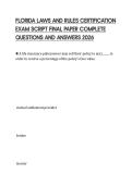 FLORIDA LAWS AND RULES CERTIFICATION&NewLine;EXAM SCRIPT FINAL PAPER COMPLETE&NewLine;QUESTIONS AND ANSWERS 2026