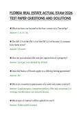 FLORIDA REAL ESTATE ACTUAL EXAM 2026&NewLine;TEST PAPER QUESTIONS AND SOLUTIONS