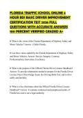 FLORIDA TRAFFIC SCHOOL ONLINE 4&NewLine;HOUR BDI BASIC DRIVER IMPROVEMENT&NewLine;CERTIFICATION TEST 2026 FULL&NewLine;QUESTIONS WITH ACCURATE ANSWERS&NewLine;100 PERCENT VERIFIED GRADED A&plus;