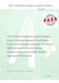 NCCT Medical Assistant Latest Practice &NewLine;Exam &sol; Medical Assistant Certification &NewLine;Exam &lpar;NCMA&rpar; Latest Practice Test Bank &NewLine;with 530 Questions and Correct &NewLine;Answers&sol; National Certified Medical &NewLine;Assistant NCMA Exam