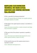 MARYLAND STATE INSPECTION&NewLine;TECHNICAL TEST BANK ACTUAL&NewLine;QUESTIONS AND VERIFIED RESPONSES&NewLine;FULL SOLUTION