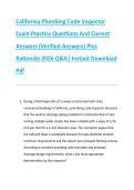 California Plumbing Code Inspector &NewLine;Exam Practice Questions And Correct &NewLine;Answers &lpar;Verified Answers&rpar; Plus &NewLine;Rationale 2026 Q&A&vert; Instant Download &NewLine;Pdf