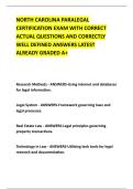 NORTH CAROLINA PARALEGAL &NewLine;CERTIFICATION EXAM WITH CORRECT &NewLine;ACTUAL QUESTIONS AND CORRECTLY &NewLine;WELL DEFINED ANSWERS LATEST &NewLine;ALREADY GRADED A&plus; 