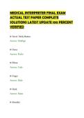 MEDICAL INTERPRETER FINAL EXAM&NewLine;ACTUAL TEST PAPER COMPLETE&NewLine;SOLUTIONS LATEST UPDATE 100 PERCENT&NewLine;VERIFIED&NewLine;