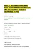 MEDICAL INTERPRETER FINAL EXAM&NewLine;FINAL PAPER EXAMINATION QUESTIONS&NewLine;AND FULLY CORRECT RESPONSES&NewLine;GUARANTEED TO PASS&NewLine;