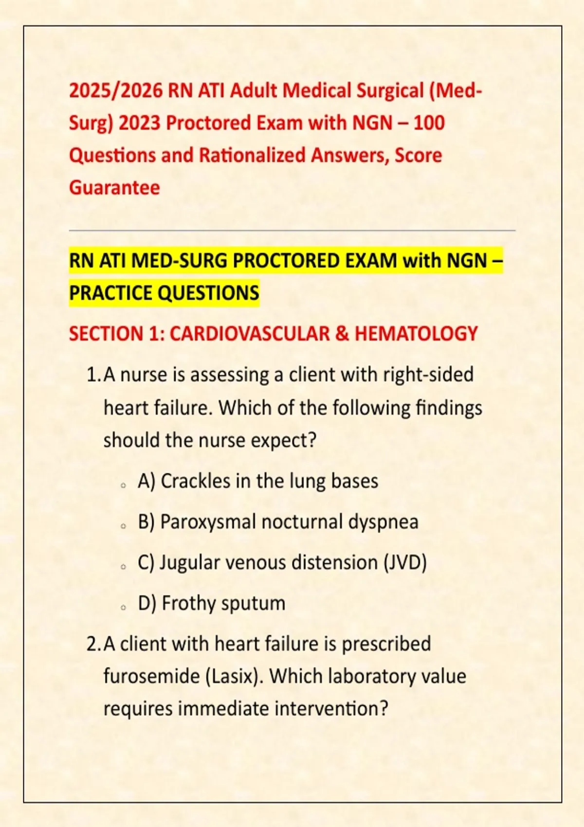 2025/2026 RN ATI Adult Medical Surgical (Med Surg) 2023 Proctored Exam ...