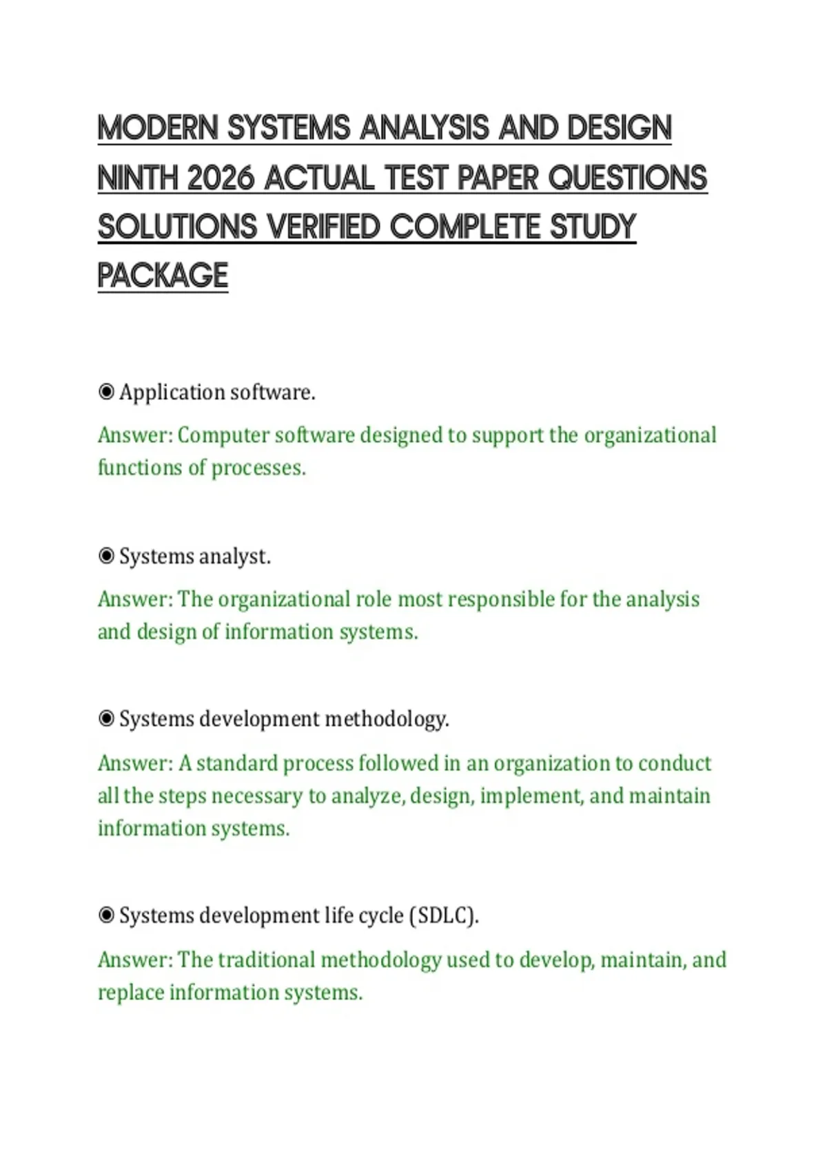 MODERN SYSTEMS ANALYSIS AND DESIGN NINTH 2026 ACTUAL TEST PAPER ...