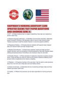 HARTMAN'S NURSING ASSISTANT CARE&NewLine;UPDATED EXAMS TEST PAPER QUESTIONS&NewLine;AND ANSWERS SURE A&plus;