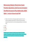 Minnesota Master Electrician Exam &NewLine;Practice Questions And Correct Answers &NewLine;&lpar;Verified Answers&rpar; Plus Rationales 2026 &NewLine;Q&A &vert; Instant Download Pdf 