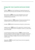 Biology 1108 - Exam 1 questions and answers Graded&NewLine;A&plus;&NewLine;Evolution -Descent with modifications&semi; the idea that living species are&NewLine;descendants of ancestral species that were different from the present day ones&period;&NewLine;Natural Selection -A process in which individ