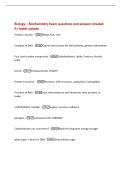 Biology &ndash; Biochemistry Exam questions and answers Graded&NewLine;A&plus; latest update&NewLine;Proteins include&colon; -Meat&comma; fish&comma; nuts&NewLine;Function of DNA -Carries instructions for cell activities&comma; genetic information&NewLine;Four basic carbon co