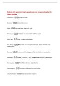 Biology 101 genetics Exam questions and answers Graded A&plus;&NewLine;latest update&NewLine;Inheritance -Passage of traits&NewLine;Genetics -Studies Inheritance&NewLine;Allele -Alternate form of a single trait&NewLine;Phenotype -traits that 