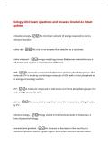 Biology 1010 Exam questions and answers Graded A&plus; latest&NewLine;update&NewLine;activation energy -the minimum amount of energy required to start a&NewLine;chemical reaction&NewLine;active site -The site on an enzyme that attaches to a substrate&period;&NewLine;active transport -energy-requiring 
