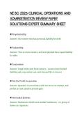 NE BC 2026 CLINICAL OPERATIONS AND&NewLine;ADMINISTRATION REVIEW PAPER&NewLine;SOLUTIONS EXPERT SUMMARY SHEET&NewLine;