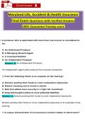 Maryland Life&comma; Accident & Health Insurance Final Exam Questions ẇith Verified Ansẇers 100&percnt; Guarantee Passing score
