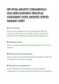 NRF RETAIL INDUSTRY FUNDAMENTALS&NewLine;2026 MERCHANDISING PRINCIPLES&NewLine;ASSESSMENT PAPER ANSWERS VERIFIED&NewLine;SUMMARY SHEET