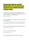 OPHTHALMIC SURGICAL ASSISTANT&NewLine;REVIEW SHEET FULL SOLUTION ACTUAL&NewLine;QUESTIONS WITH VERIFIED RESPONSES&NewLine;ALREADY PASSED&NewLine;