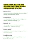 PAYROLL COMPLIANCE LEGISLATION&NewLine;CERTIFICATION EVALUATION QUESTIONS&NewLine;AND FULL SOLUTION GRADED A&plus;