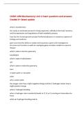 CHEM 1050 Biochemistry Unit 1 Exam questions and answers&NewLine;Graded A&plus; latest update&NewLine;what is biochemistry&NewLine;the study on molecules present in living organisms&comma; individual chemical reactions&comma;&NewLine;and the expression and regulations of each metabolic process&NewLine;how 