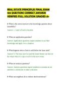 REAL ESTATE PRINCIPLES FINAL EXAM&NewLine;100 QUESTIONS CORRECT ANSWERS&NewLine;VERIFIED FULL SOLUTION GRADED A&plus;&NewLine;