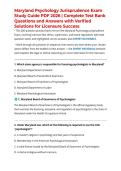 Maryland Psychology Jurisprudence Exam Study Guide PDF 2026 &vert; Complete Test Bank Questions and Answers with Verified Solutions for Licensure Success