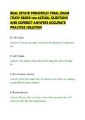 REAL ESTATE PRINCIPLES FINAL EXAM&NewLine;STUDY GUIDE 100 ACTUAL QUESTIONS&NewLine;AND CORRECT ANSWERS ACCURATE&NewLine;PRACTICE SOLUTION