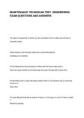 MAINTENANCE TECHNICIAN TEST  ENGINEERING EXAM QUESTIONS AND ANSWERS