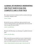 ALABAMA LIFE INSURANCE UNDERWRITING &NewLine;AND POLICY BASICS EXAM 2026 &NewLine;COMPLETE Q AND A STUDY PACK 