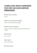 ALGEBRA IA FINAL REVIEW COMPREHENSIVE &NewLine;STUDY SHEET 2026 SOLVED QUESTIONS &NewLine;PREMIUM BUNDLE